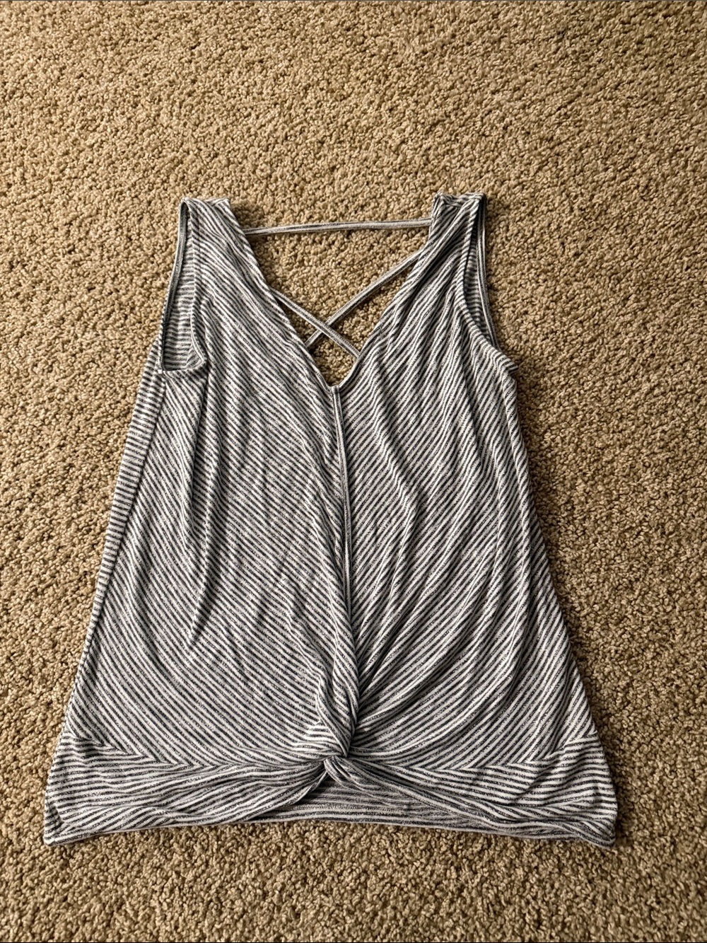 Daytrip Gray & White Striped Knot-Front Tank with Crisscross Back